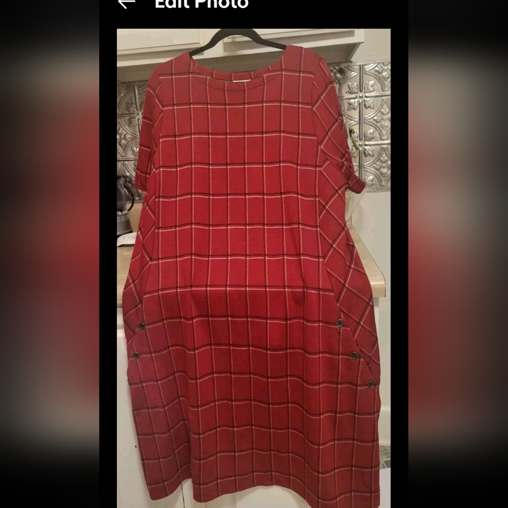 J. Jill Ponte Women Rust Burnt Orange Plaid Short Sleeve